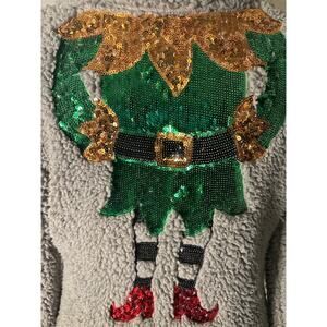 Chance or Fate  Sequin Gray Christmas Elf Sweater Holiday Ugly Sweater Soft